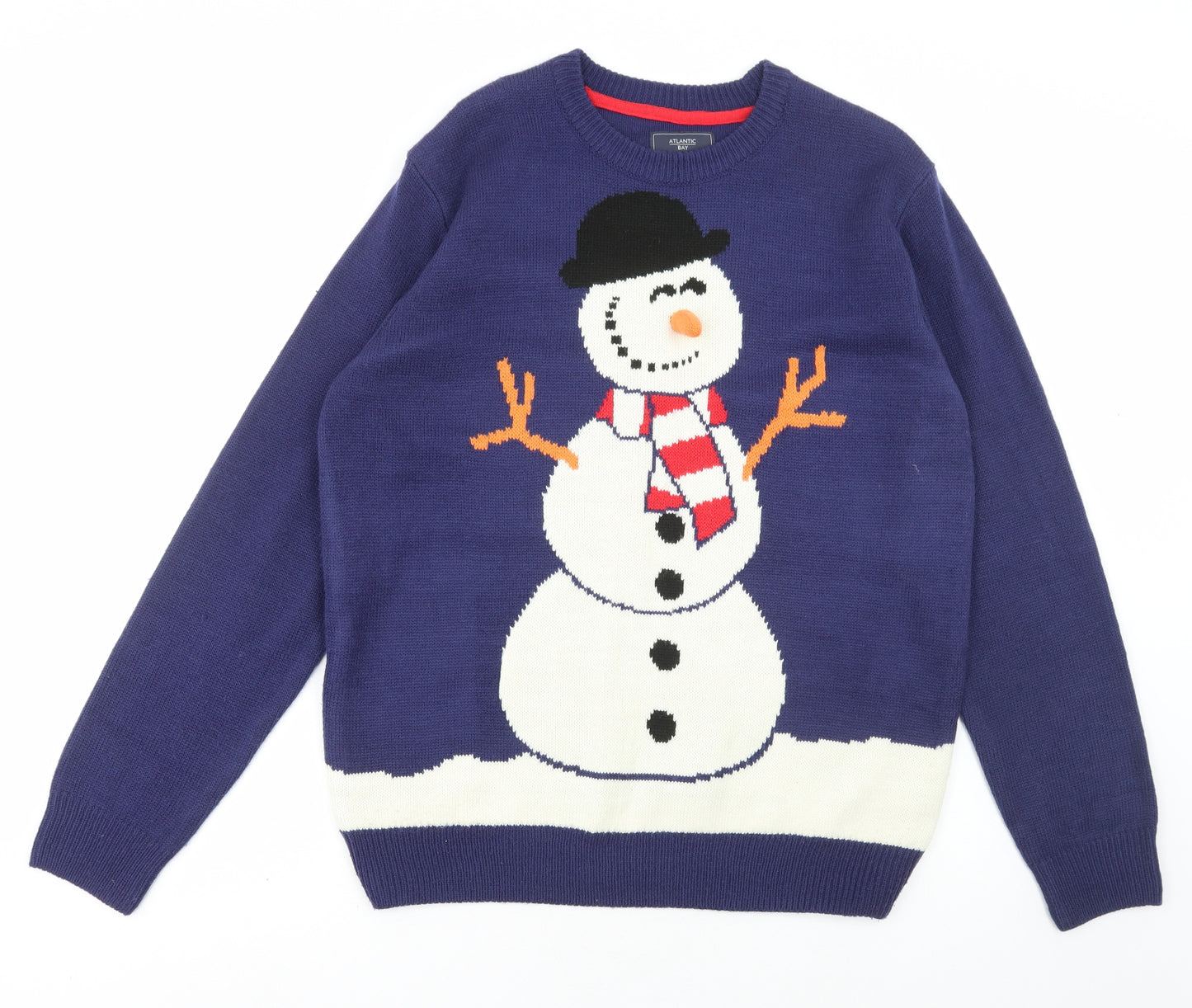 BHS Mens Blue Round Neck Acrylic Pullover Jumper Size XL - Snowman/Christmas