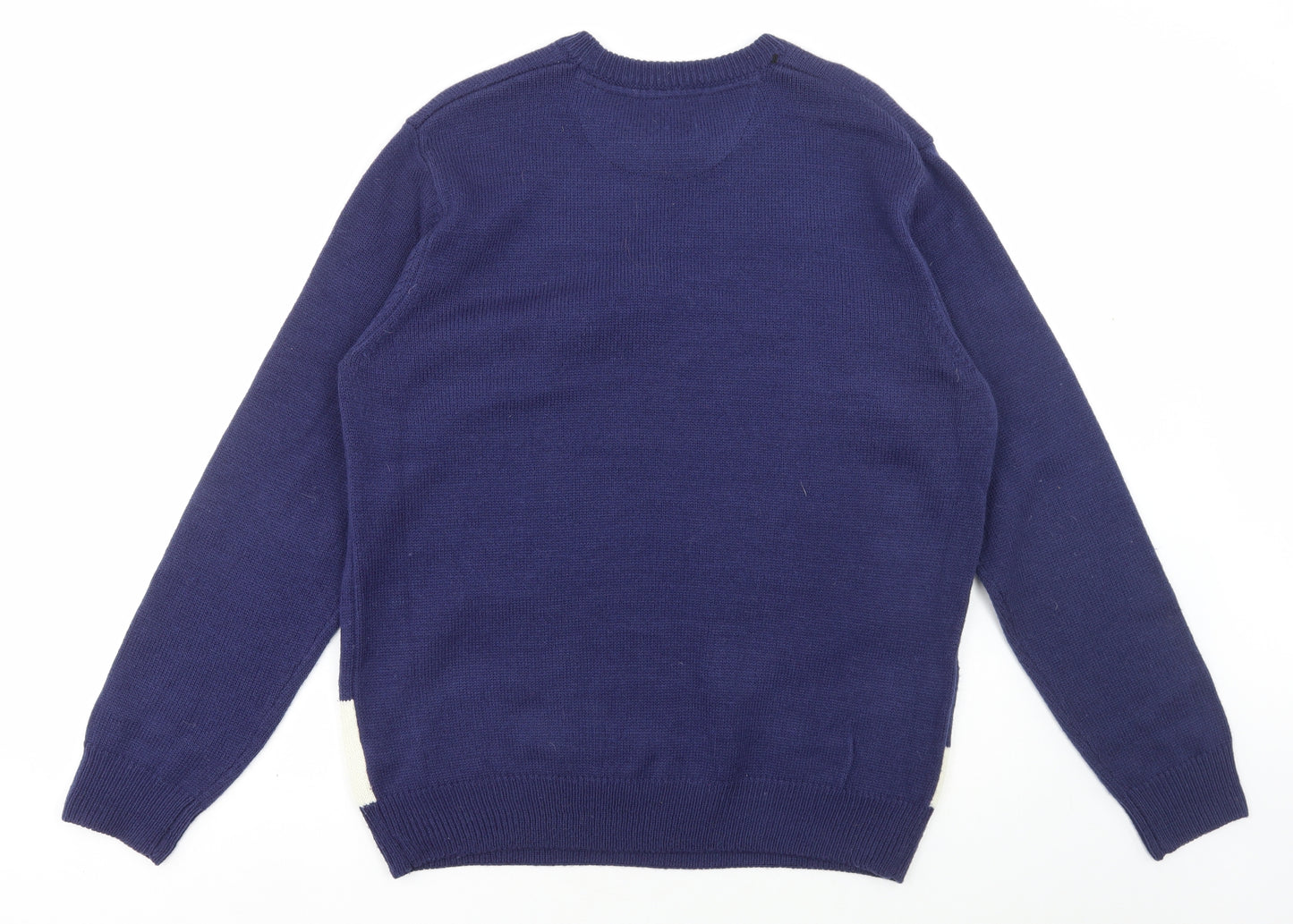 BHS Mens Blue Round Neck Acrylic Pullover Jumper Size XL - Snowman/Christmas
