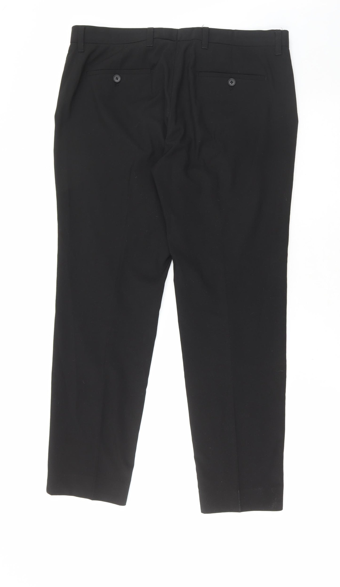 NEXT Mens Black Polyester Trousers Size 36 in L28 in Regular Button