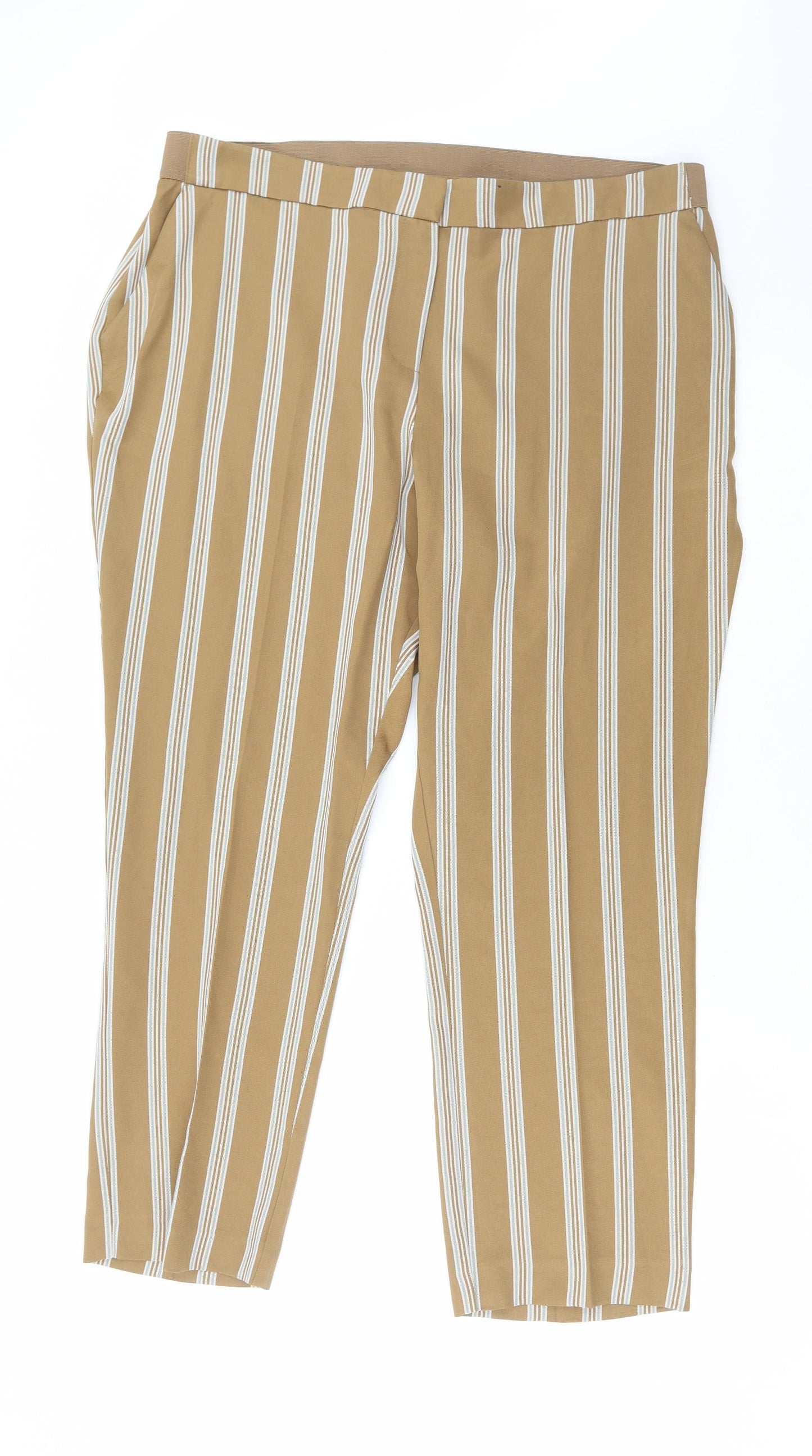 Primark Womens Brown Striped Polyester Trousers Size 18 L27 in Regular Zip