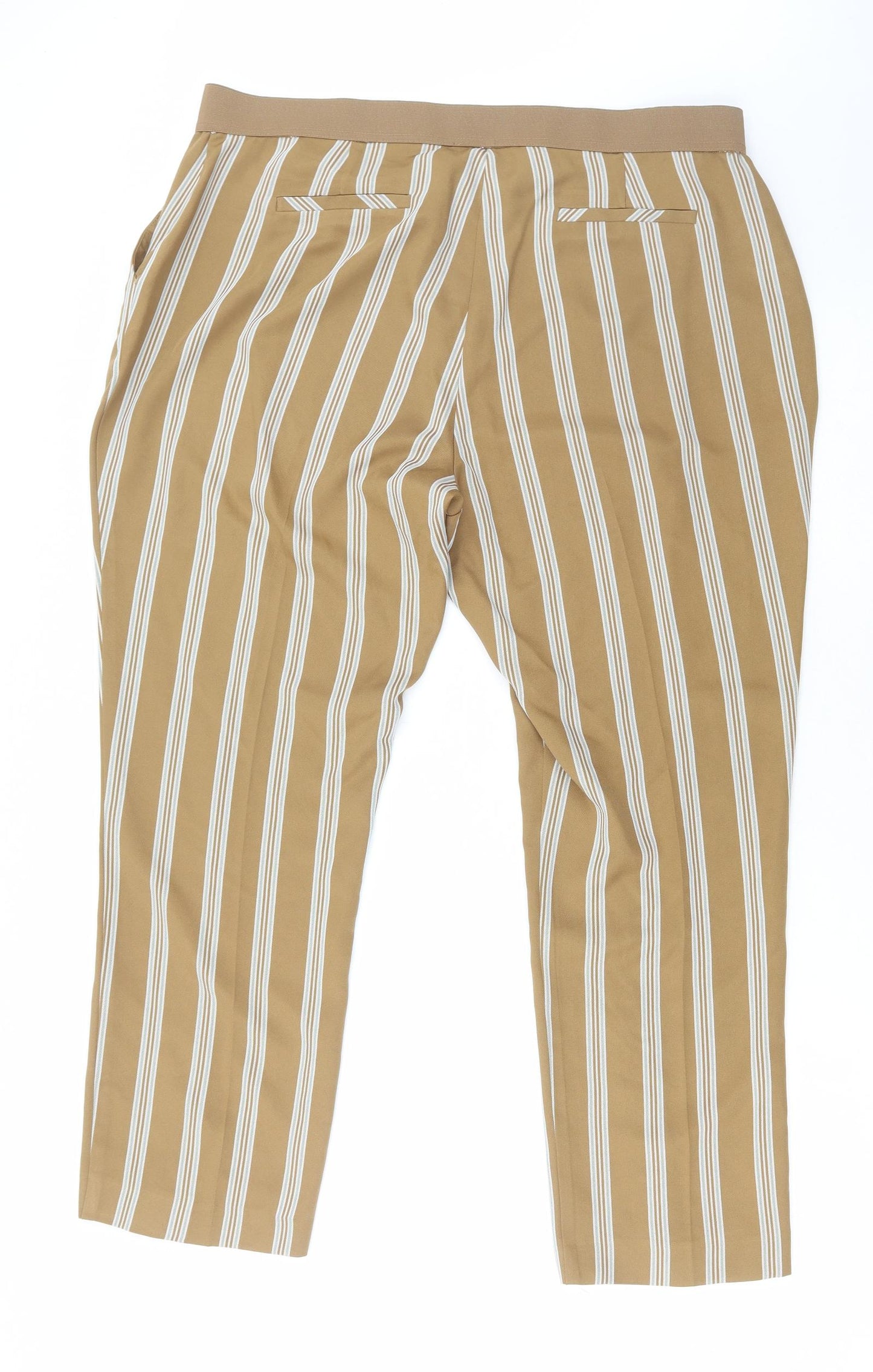 Primark Womens Brown Striped Polyester Trousers Size 18 L27 in Regular Zip