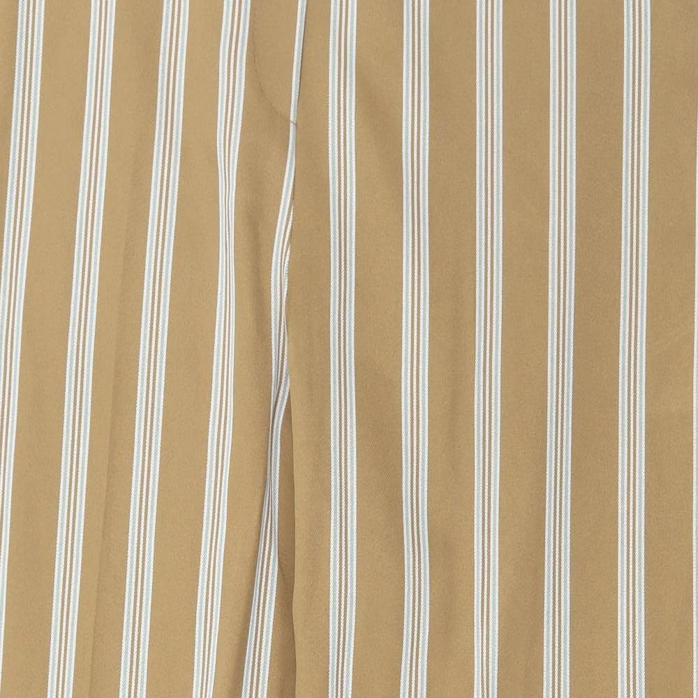 Primark Womens Brown Striped Polyester Trousers Size 18 L27 in Regular Zip
