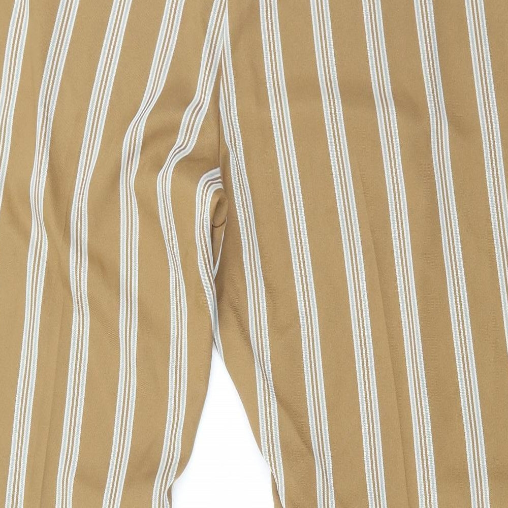 Primark Womens Brown Striped Polyester Trousers Size 18 L27 in Regular Zip