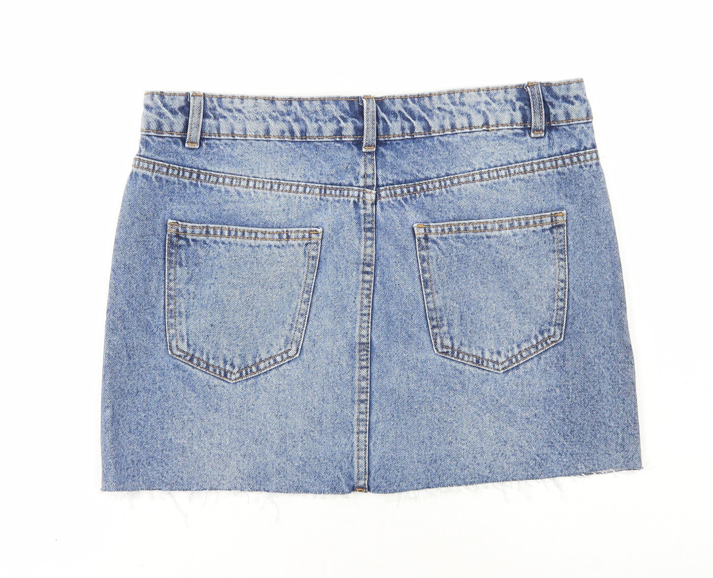 Primark Womens Blue Cotton Mini Skirt Size 10 Zip