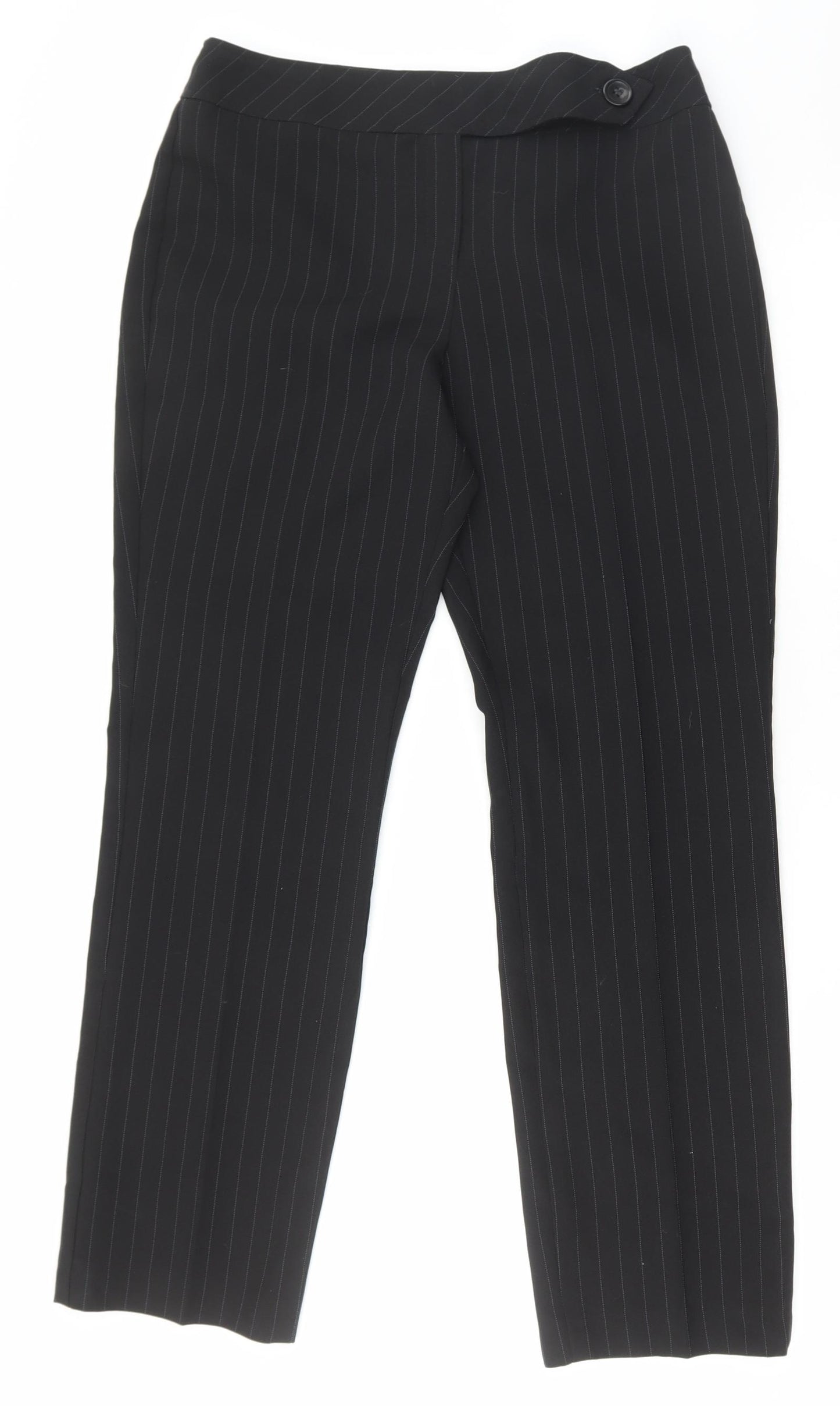 Dorothy Perkins Womens Black Striped Polyester Trousers Size 12 L28 in Regular Button
