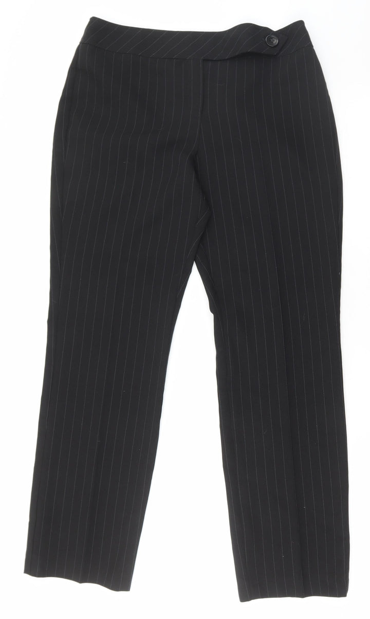 Dorothy Perkins Womens Black Striped Polyester Trousers Size 12 L28 in Regular Button