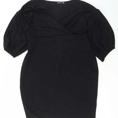 Boohoo Womens Black Polyester Pencil Dress Size 24 V-Neck