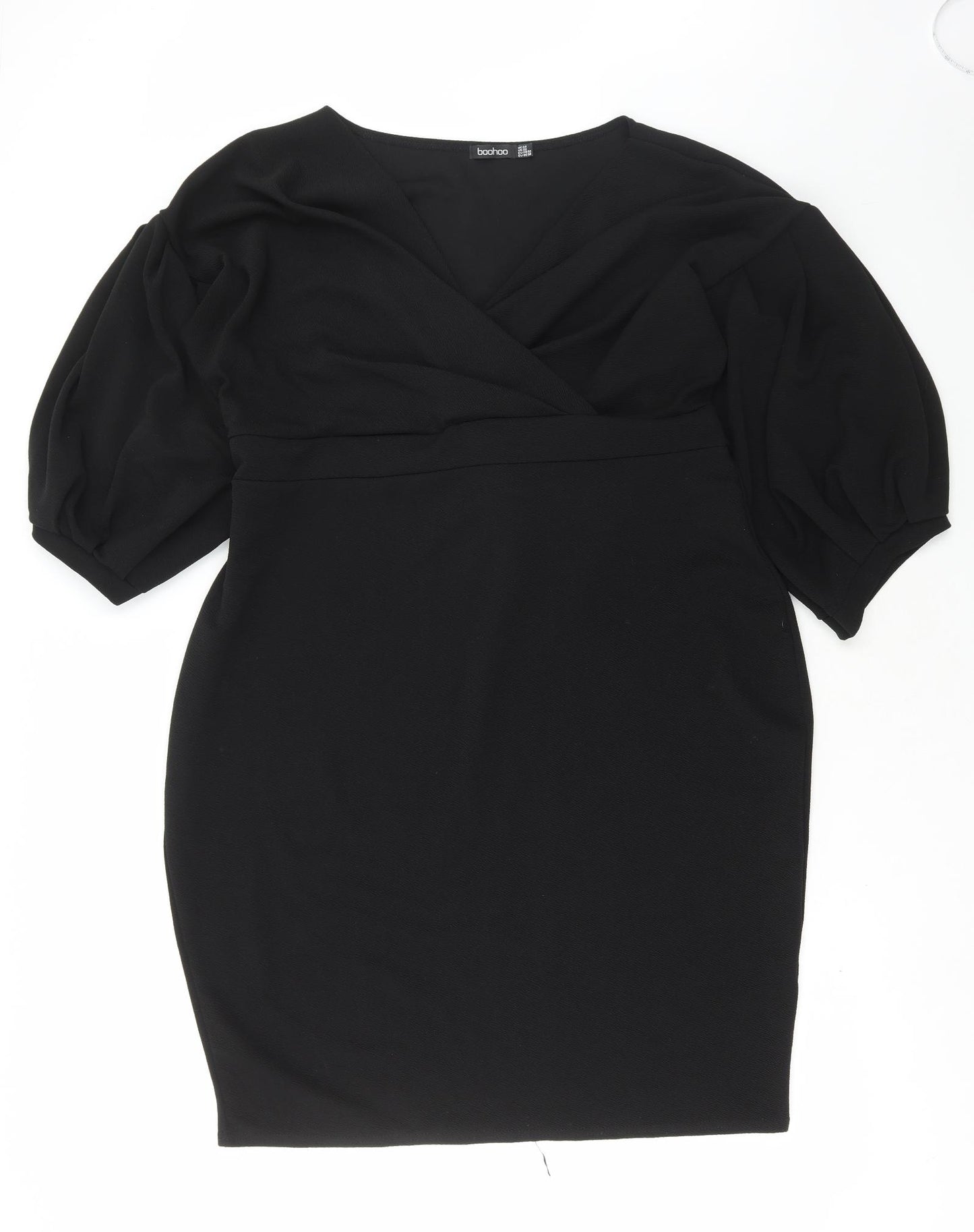 Boohoo Womens Black Polyester Pencil Dress Size 24 V-Neck