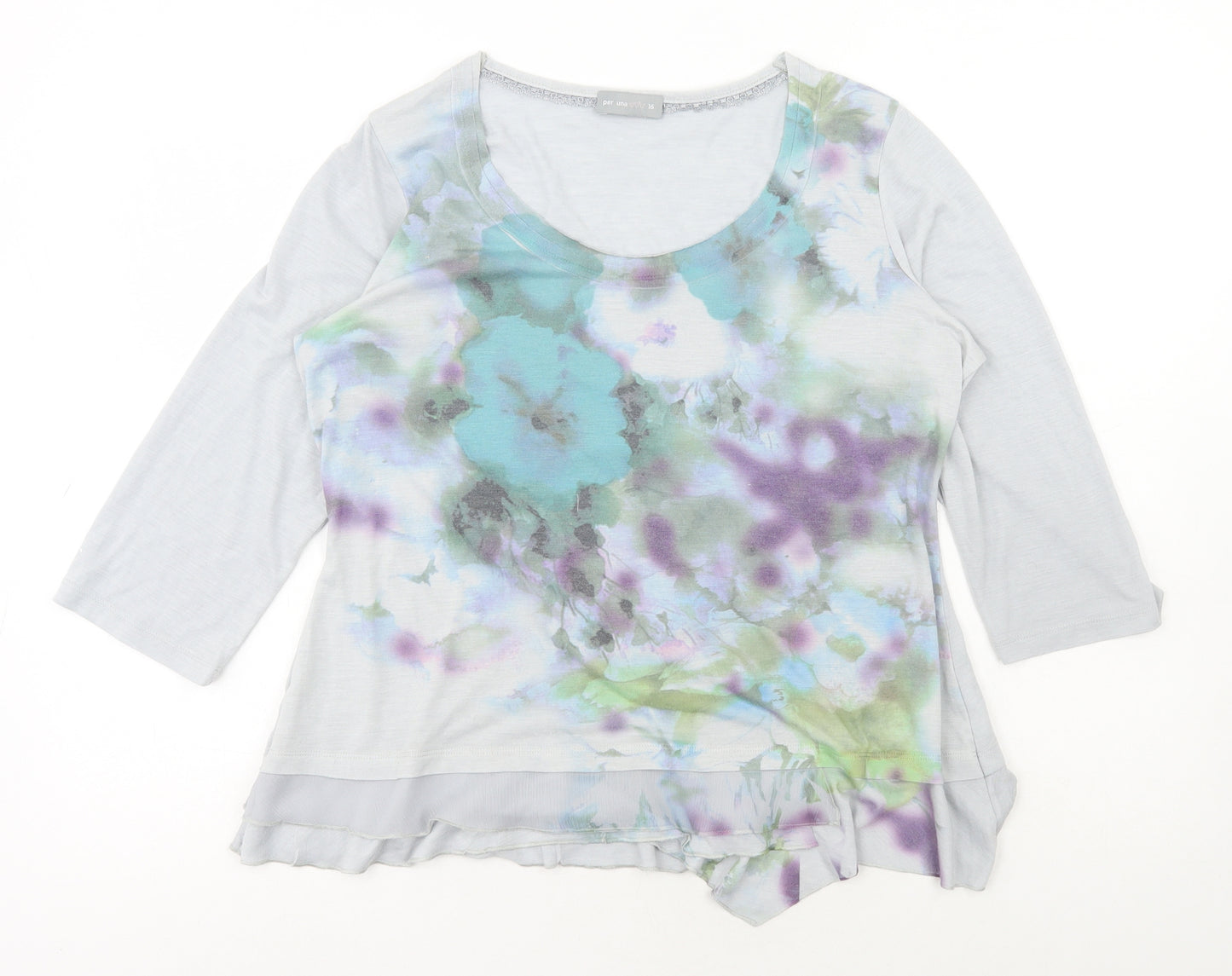 Per Una Womens Grey Floral Polyester Basic Blouse Size 16 Round Neck