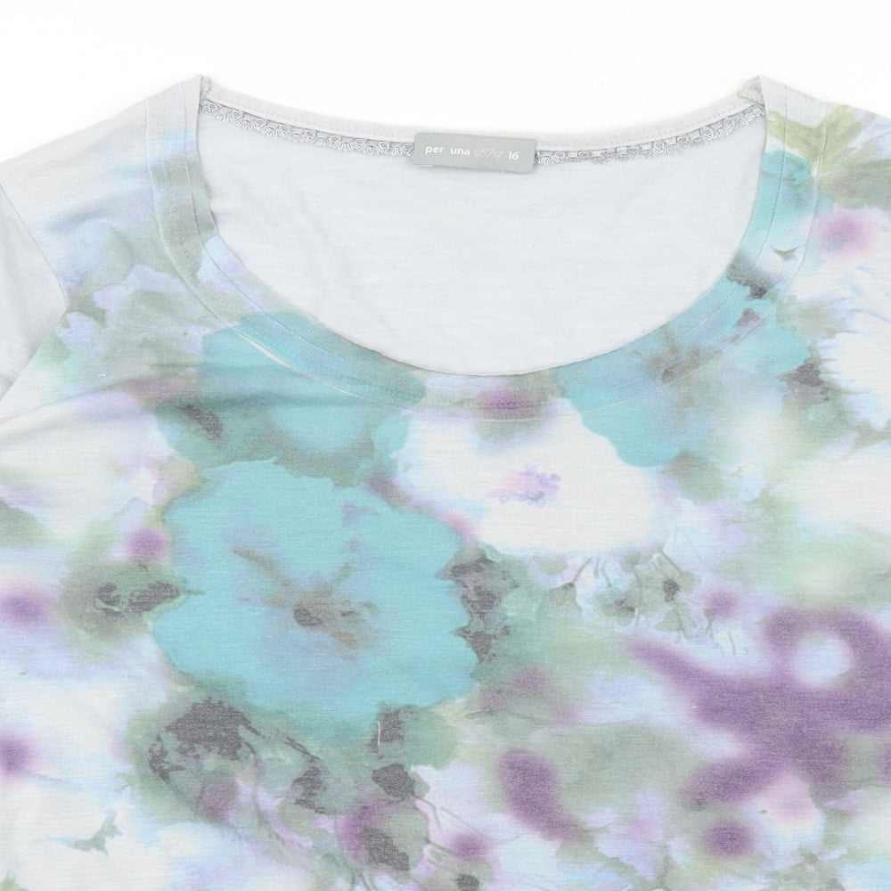 Per Una Womens Grey Floral Polyester Basic Blouse Size 16 Round Neck