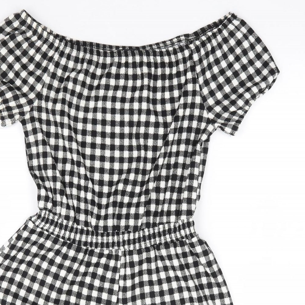 New Look Girls Black Check Polyester Playsuit One-Piece Size 14-15 Years Pullover
