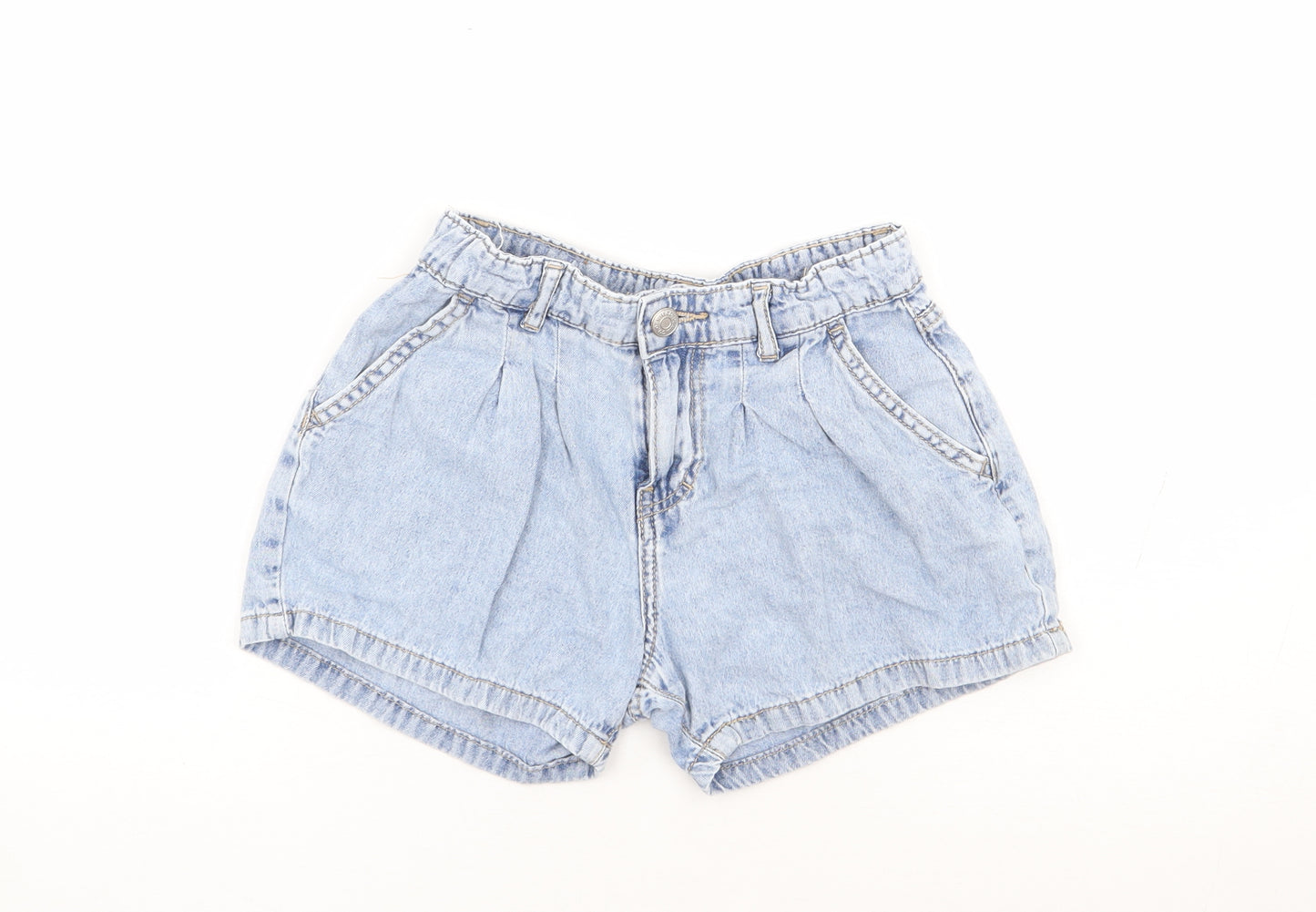 Primark Girls Blue Cotton Mom Shorts Size 8-9 Years Regular Zip