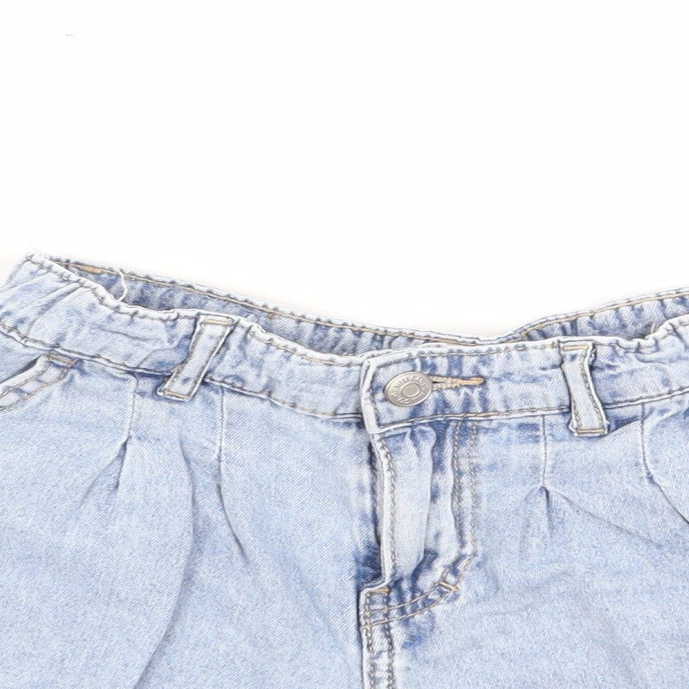 Primark Girls Blue Cotton Mom Shorts Size 8-9 Years Regular Zip