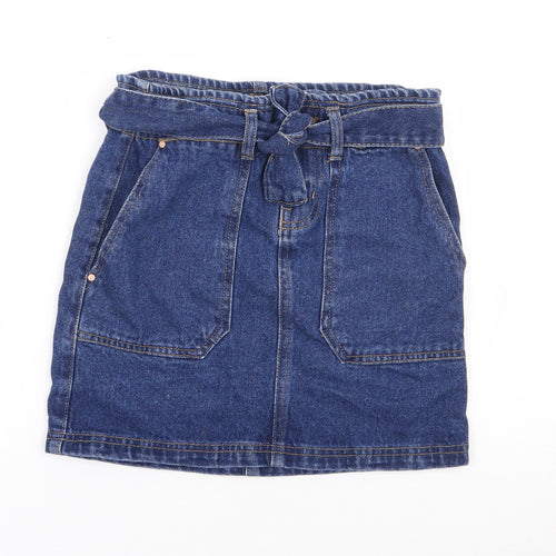 Primark Girls Blue 100% Cotton A-Line Skirt Size 10-11 Years Regular Zip
