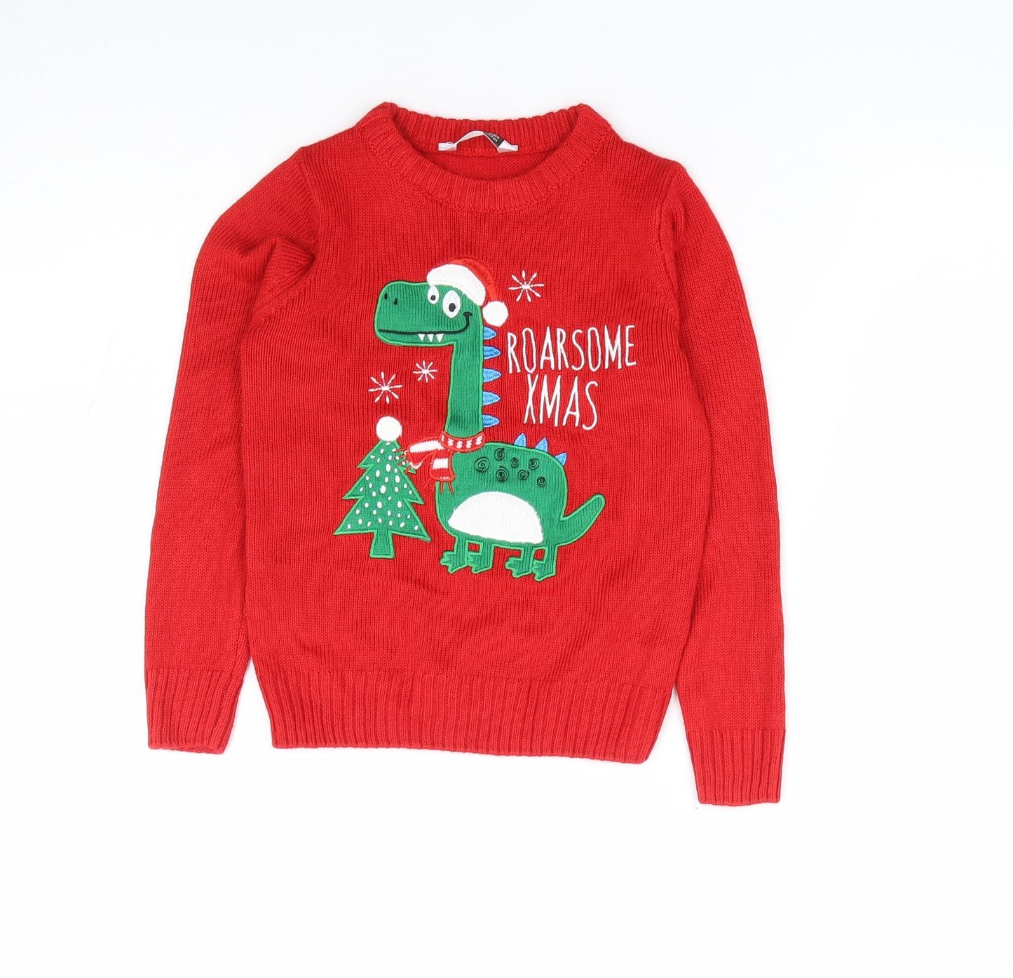 Pep & Co Boys Red Crew Neck Acrylic Pullover Jumper Size 3-4 Years Pullover - Christmas, Dinosaur