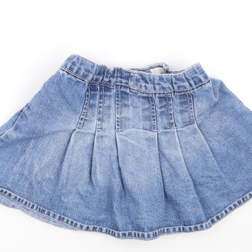Marks and Spencer Girls Blue 100% Cotton Flare Skirt Size 3-4 Years Regular