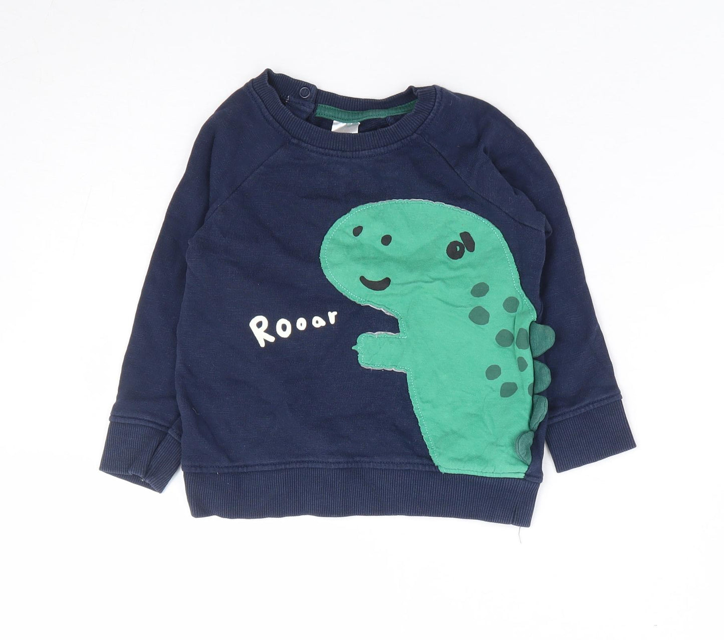 H&M Boys Blue 100% Cotton Pullover Jumper Size 12-18 Months Pullover - Dinosaur