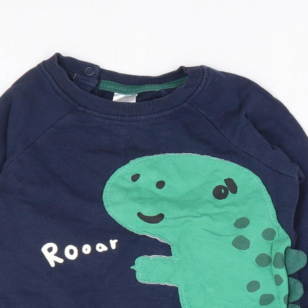 H&M Boys Blue 100% Cotton Pullover Jumper Size 12-18 Months Pullover - Dinosaur