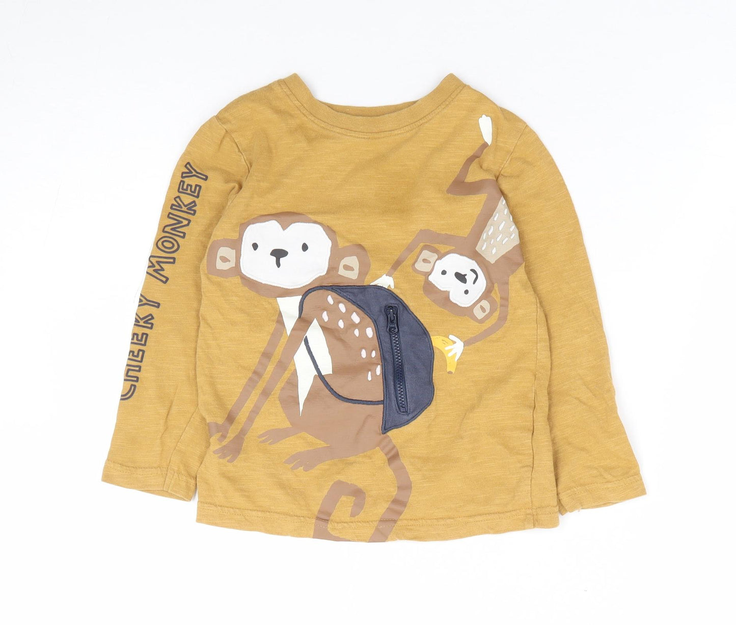 Nutmeg Boys Brown 100% Cotton Jersey T-Shirt Size 3-4 Years Round Neck Pullover - Monkey