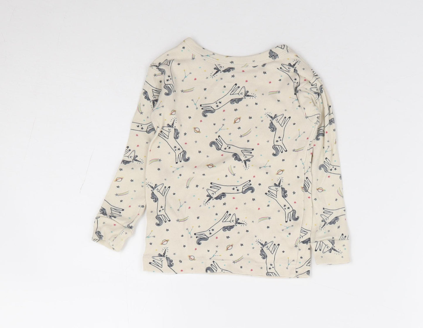 Baby Gap Girls Beige Geometric 100% Cotton Jersey T-Shirt Size 18-24 Months Crew Neck Pullover - Unicorn