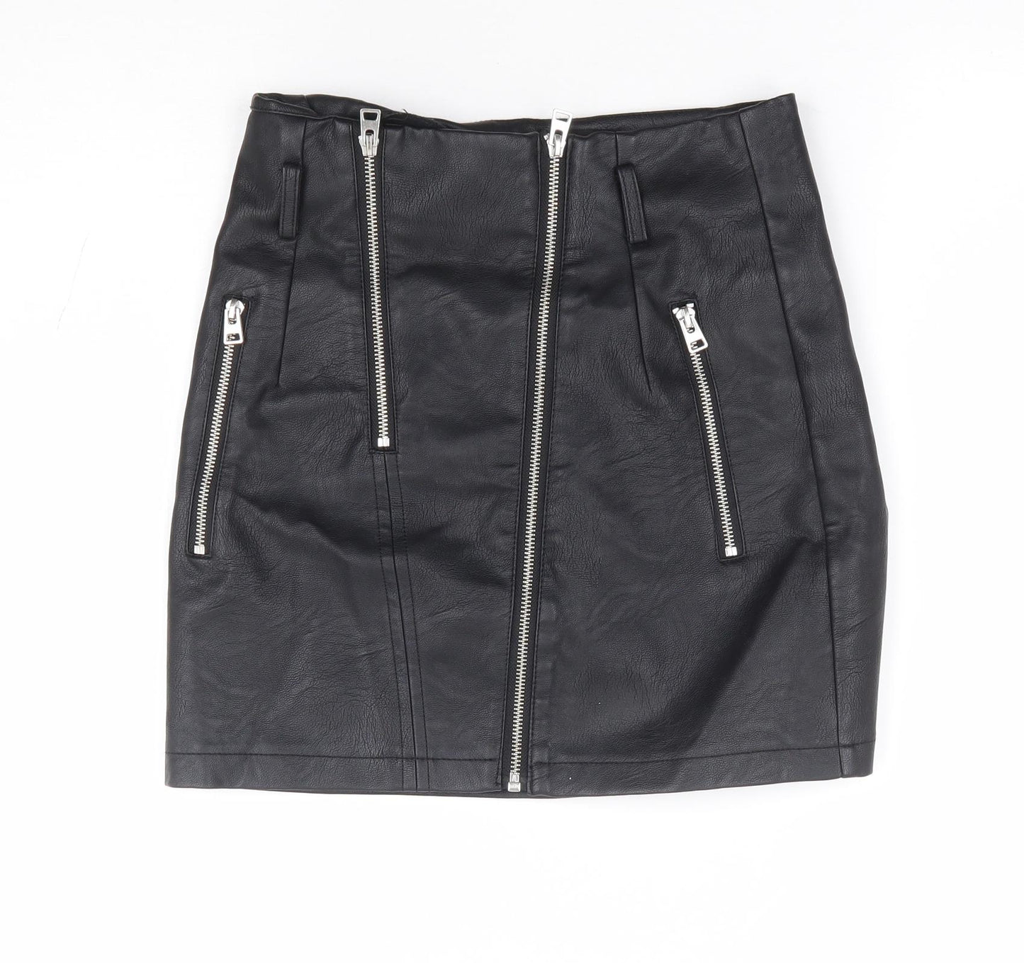 Topshop Womens Black Polyurethane Mini Skirt Size 6 Zip