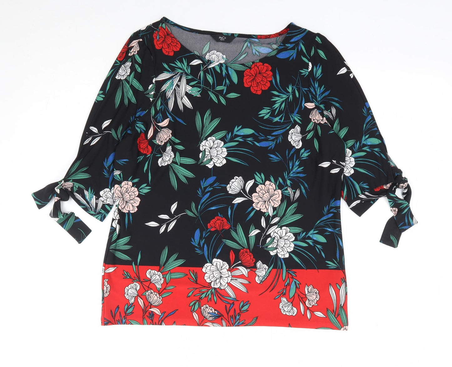 M&Co Womens Multicoloured Floral Polyester Jersey T-Shirt Size 12 Round Neck