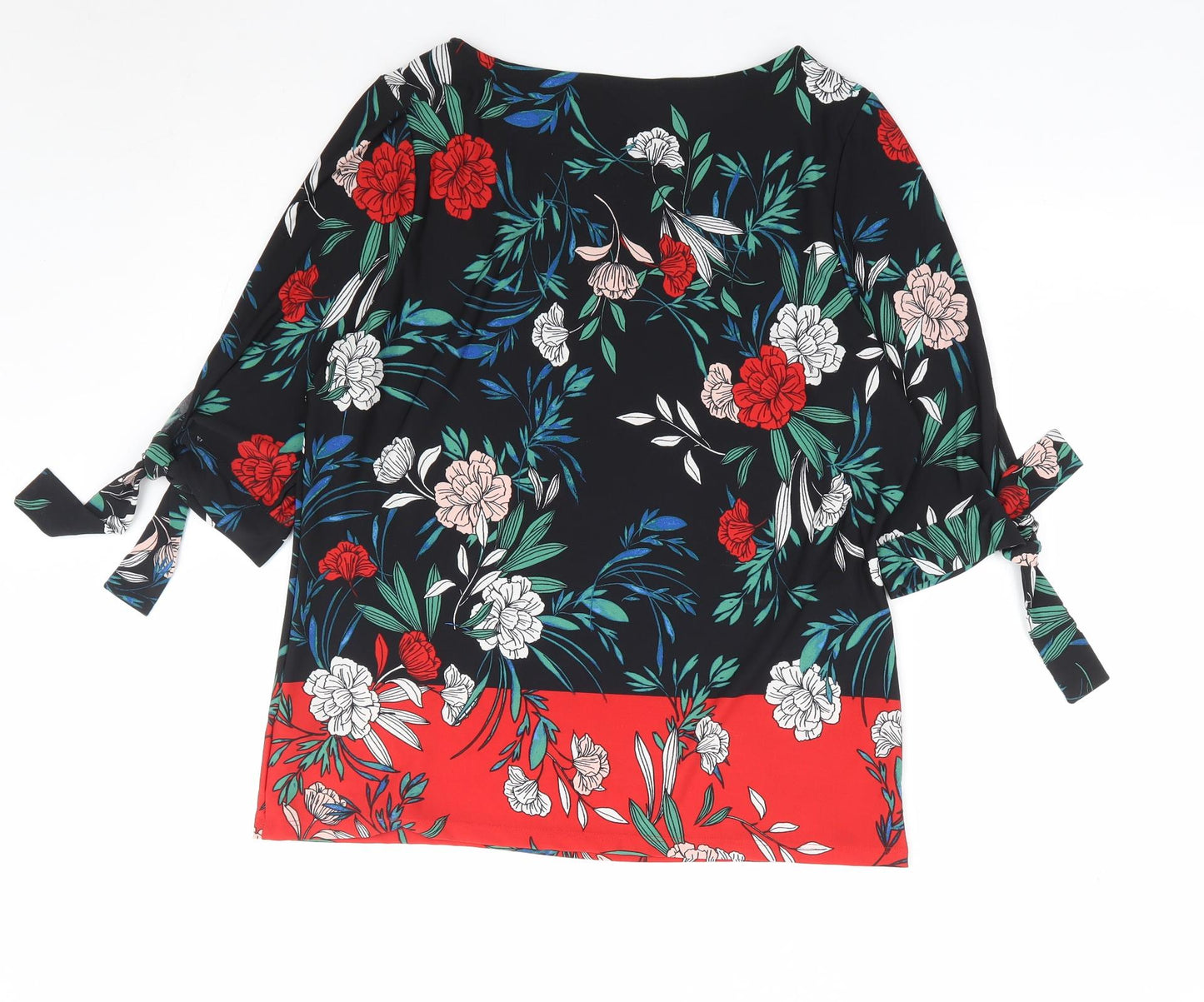 M&Co Womens Multicoloured Floral Polyester Jersey T-Shirt Size 12 Round Neck