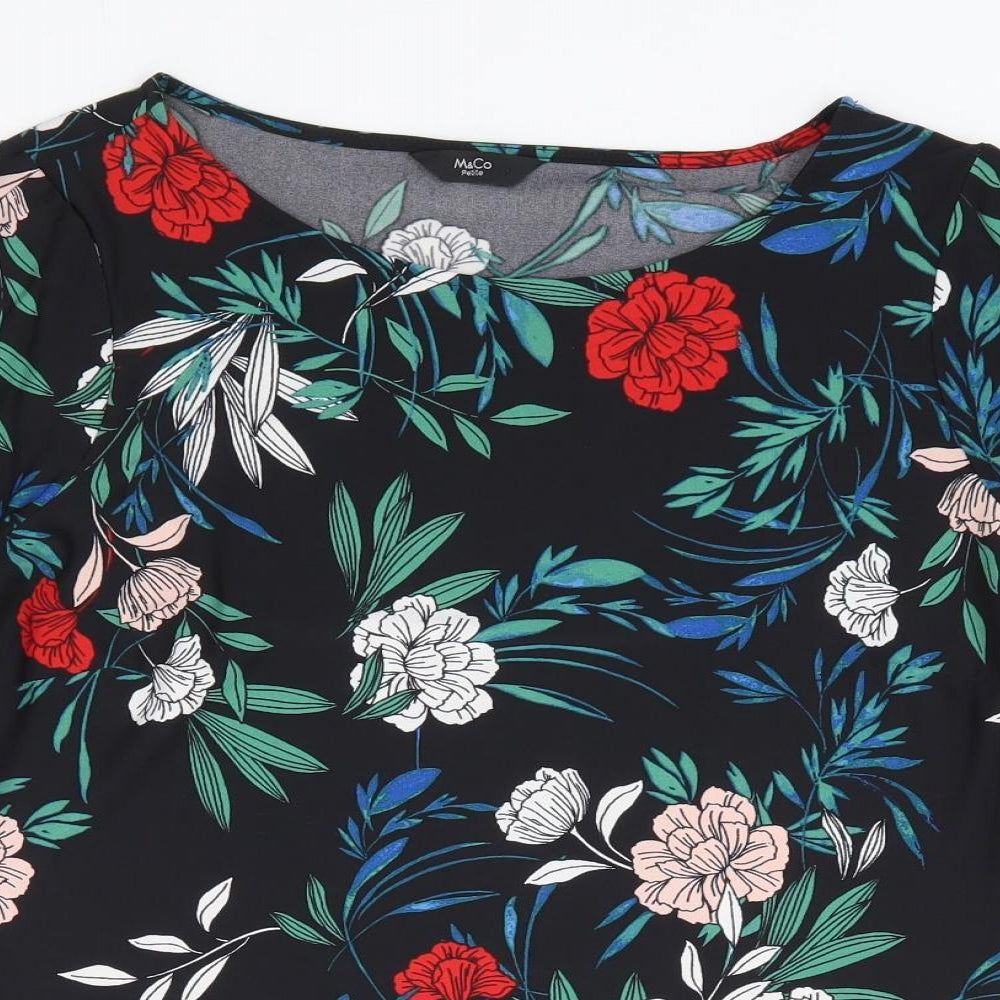 M&Co Womens Multicoloured Floral Polyester Jersey T-Shirt Size 12 Round Neck