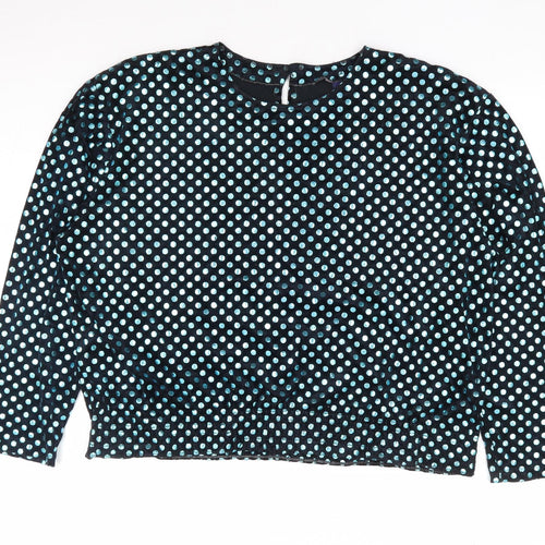 6th Sense Womens Black Polka Dot Nylon Jersey Blouse Size L Round Neck