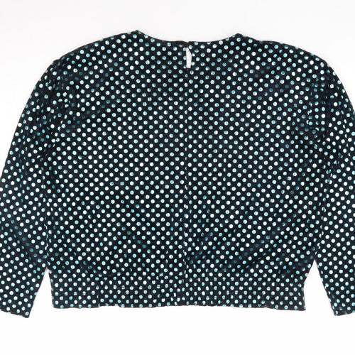 6th Sense Womens Black Polka Dot Nylon Jersey Blouse Size L Round Neck