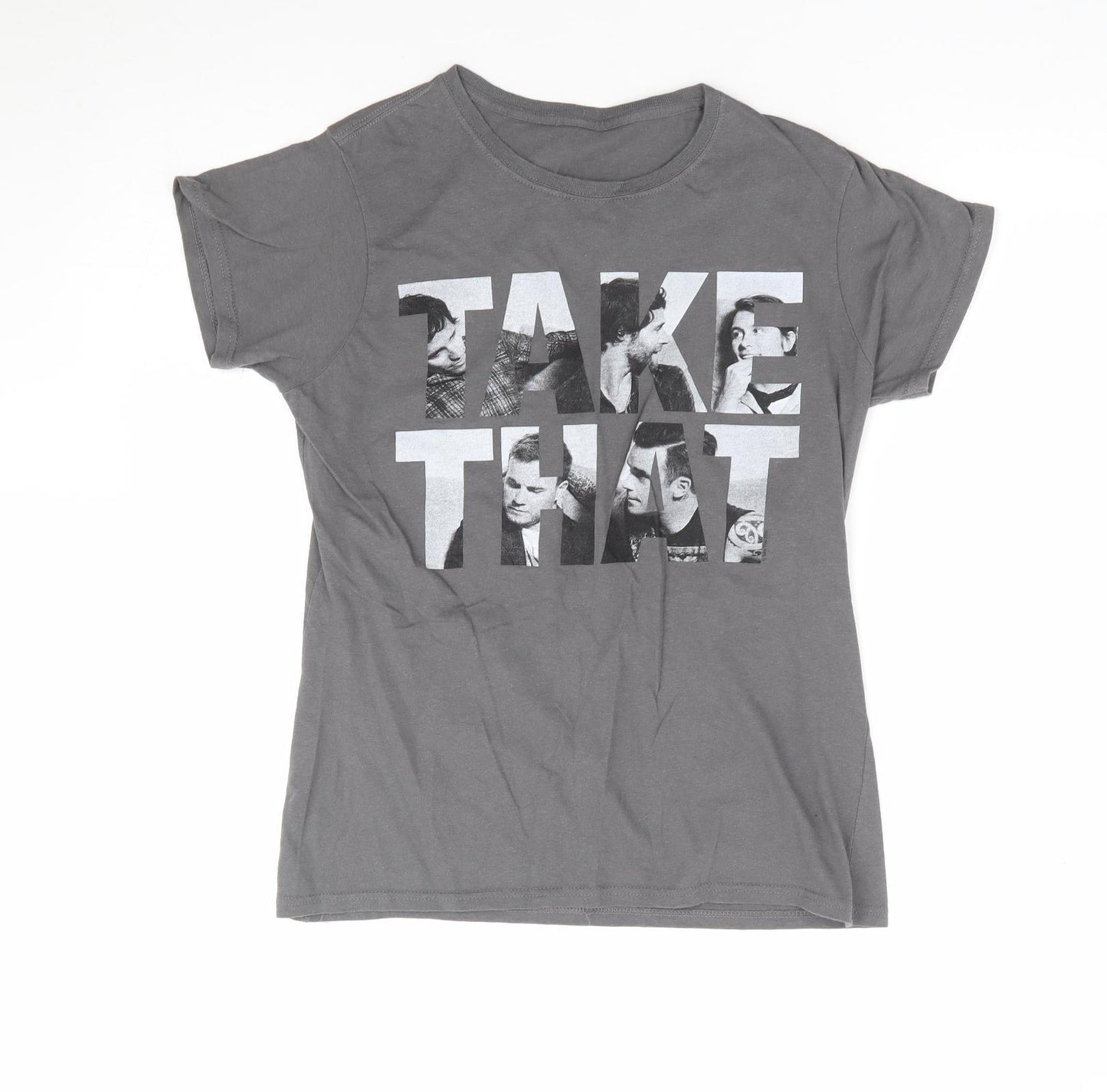 Preworn Womens Grey Polyester Jersey T-Shirt Size S Round Neck - Take That