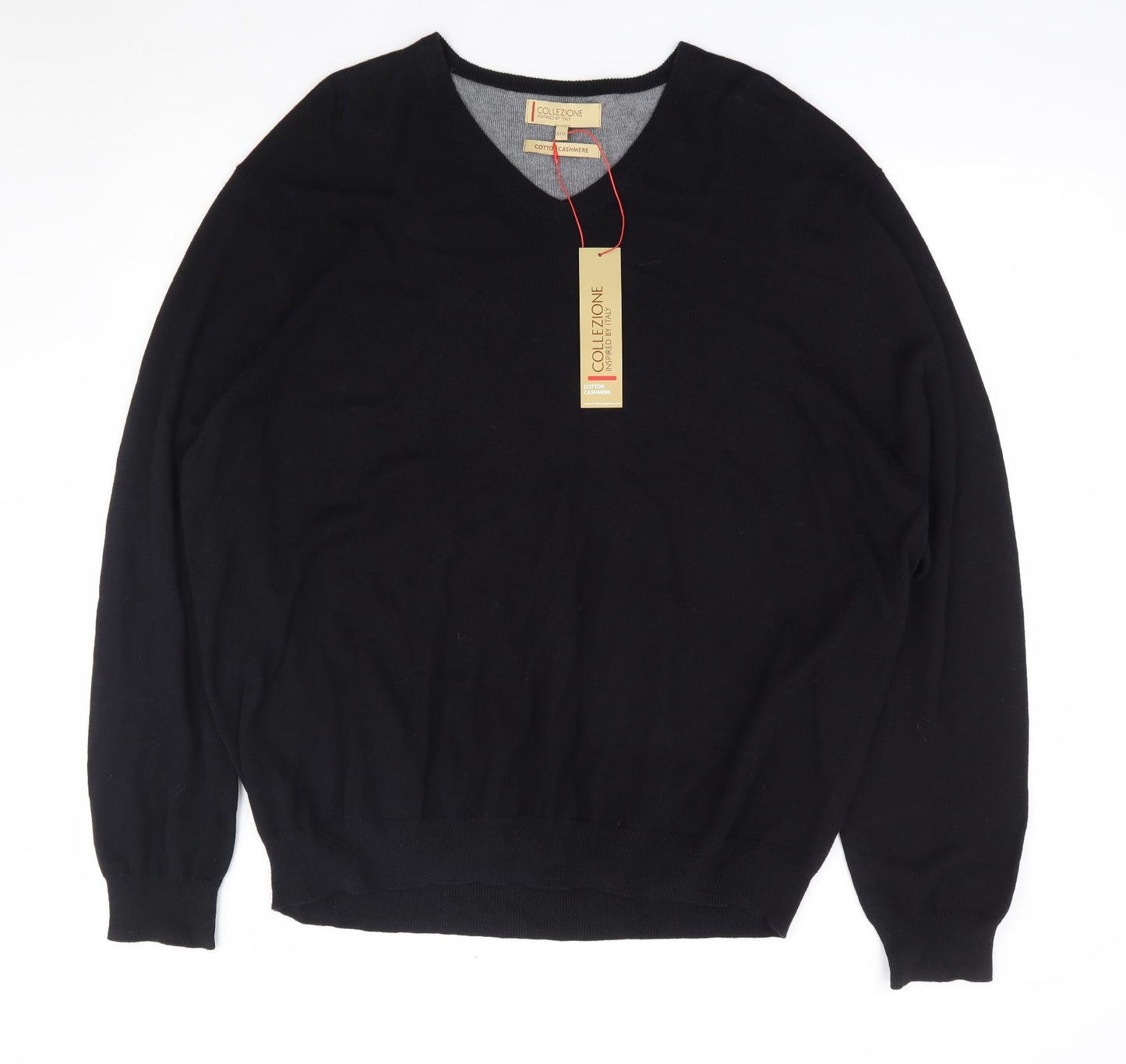 Marks and Spencer Mens Black V-Neck Cotton Pullover Jumper Size 3XL