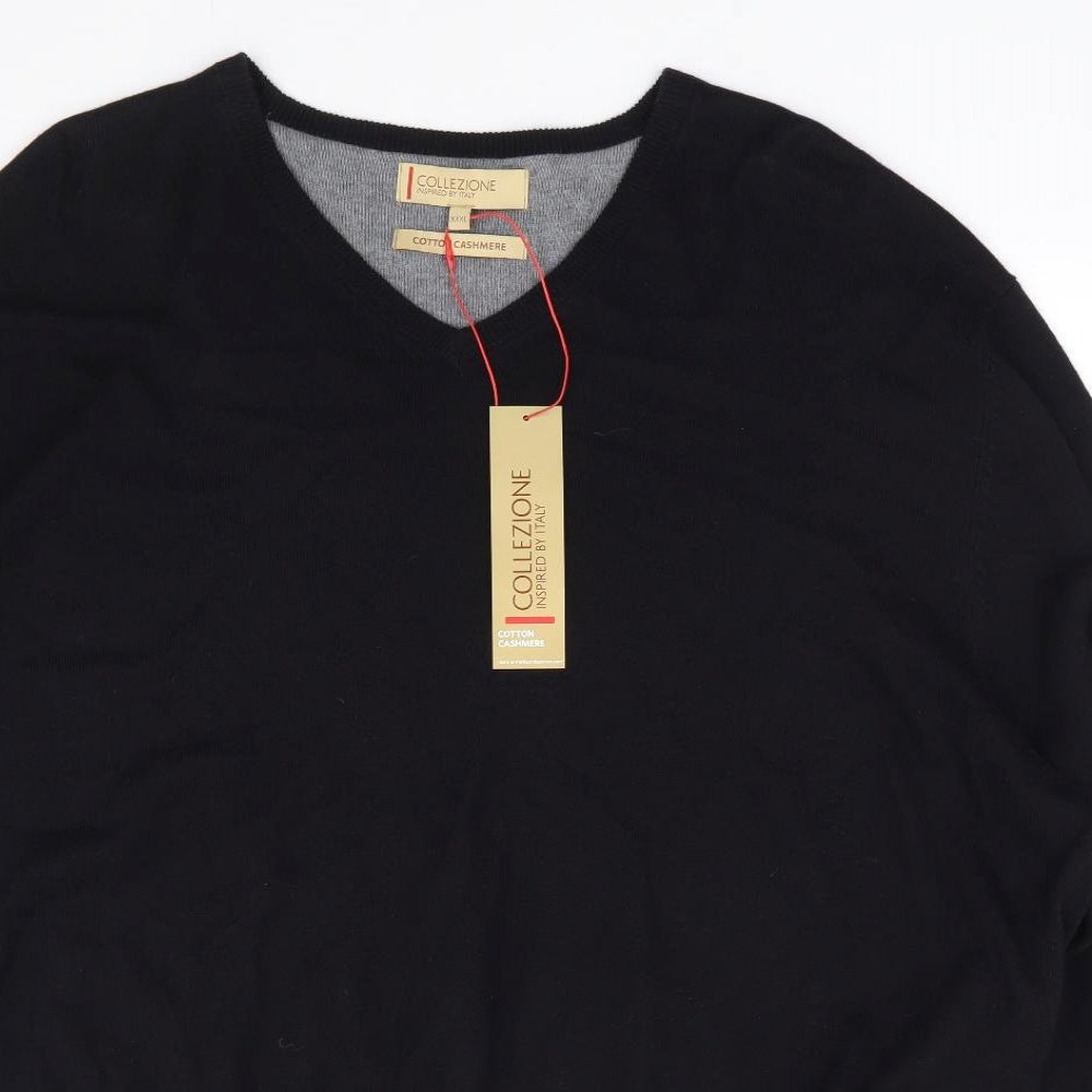 Marks and Spencer Mens Black V-Neck Cotton Pullover Jumper Size 3XL