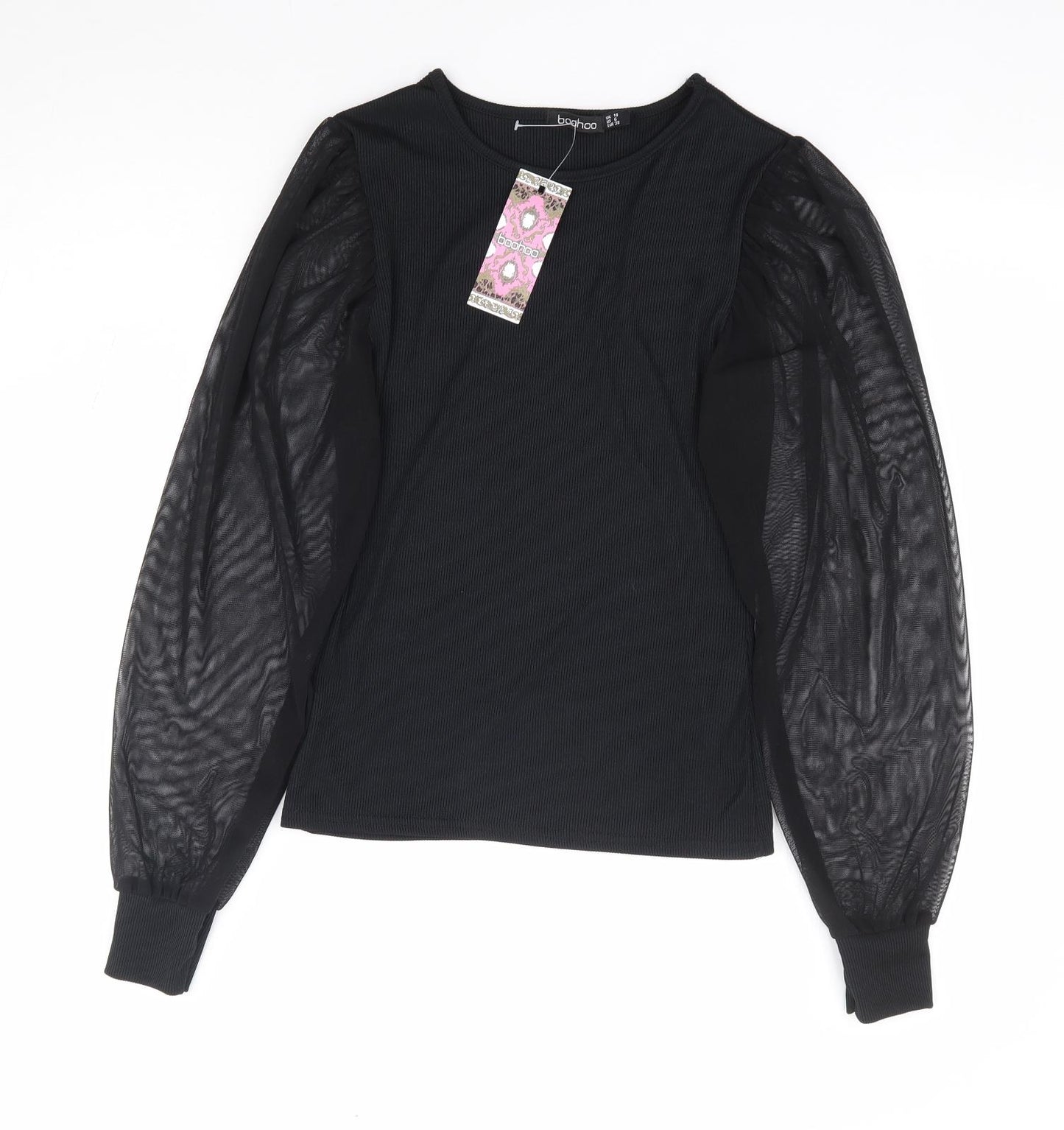 Boohoo Womens Black Polyester Jersey T-Shirt Size 10 Round Neck