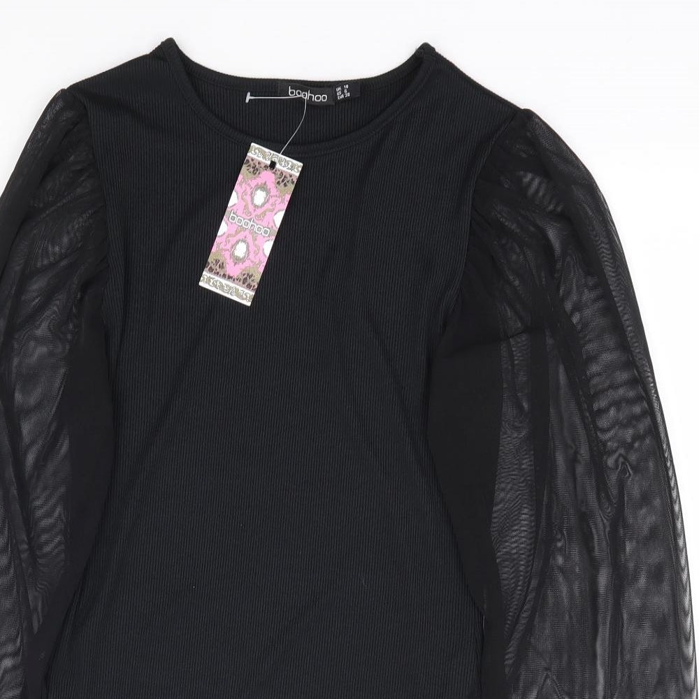 Boohoo Womens Black Polyester Jersey T-Shirt Size 10 Round Neck