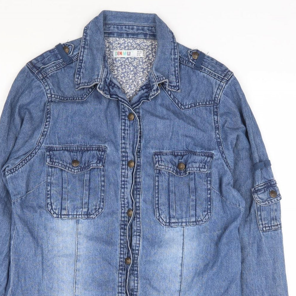 Primark Womens Blue 100% Cotton Jersey Button-Up Size 10 Collared