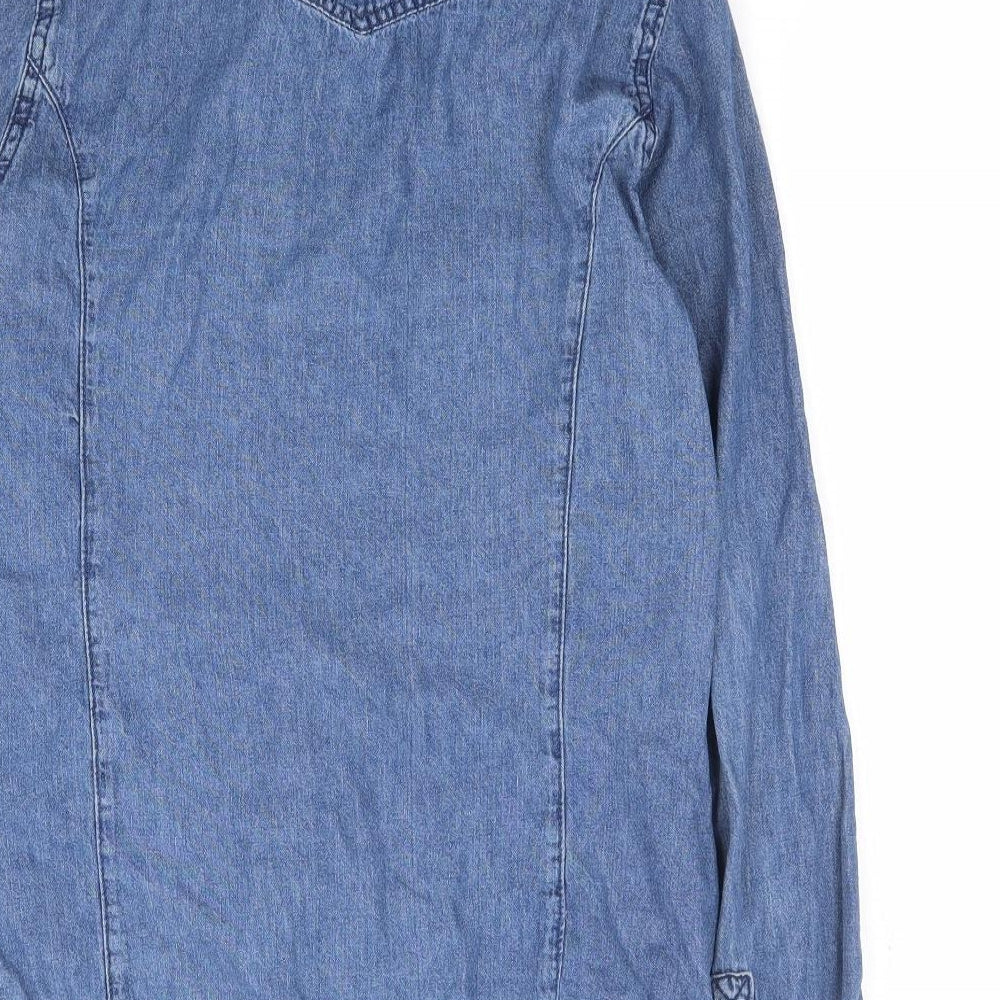 Primark Womens Blue 100% Cotton Jersey Button-Up Size 10 Collared