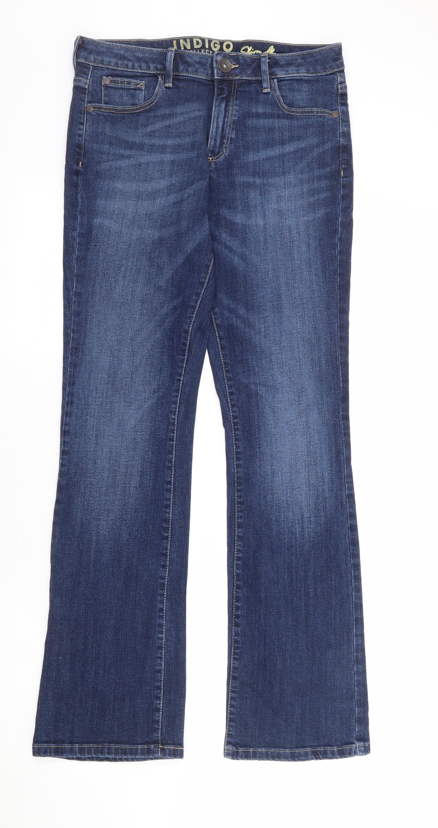Marks and Spencer Womens Blue Cotton Flared Jeans Size 12 L31 in Slim Zip