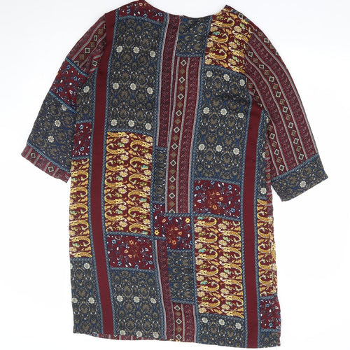 Boohoo Womens Multicoloured Geometric Polyester Shift Size 10 Round Neck Zip