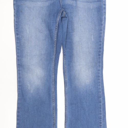 F&F Womens Blue Cotton Flared Jeans Size 12 L30 in Regular Zip