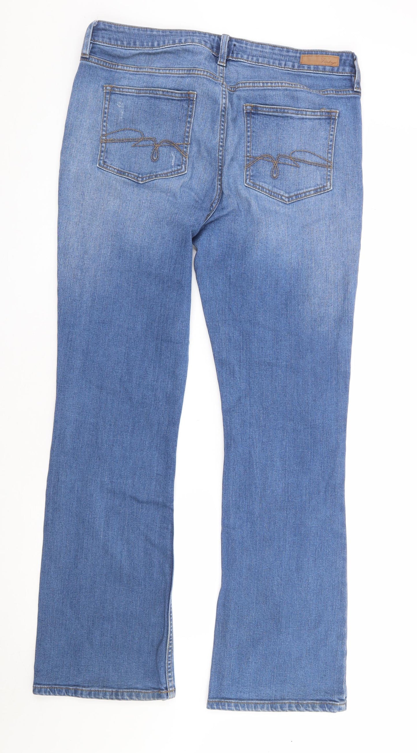 F&F Womens Blue Cotton Flared Jeans Size 12 L30 in Regular Zip