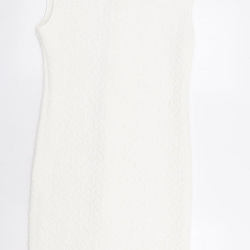 Topshop Womens Ivory Polyester A-Line Size 12 Round Neck Zip