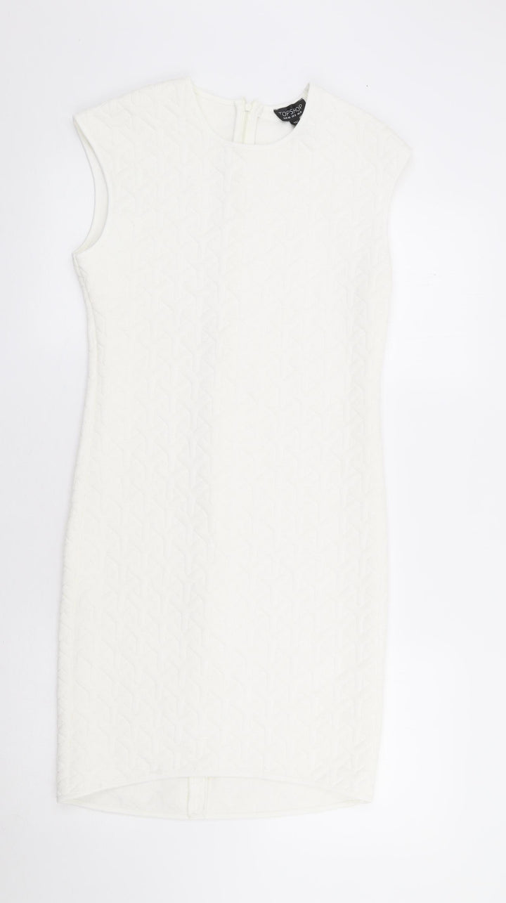 Topshop Womens Ivory Polyester A-Line Size 12 Round Neck Zip