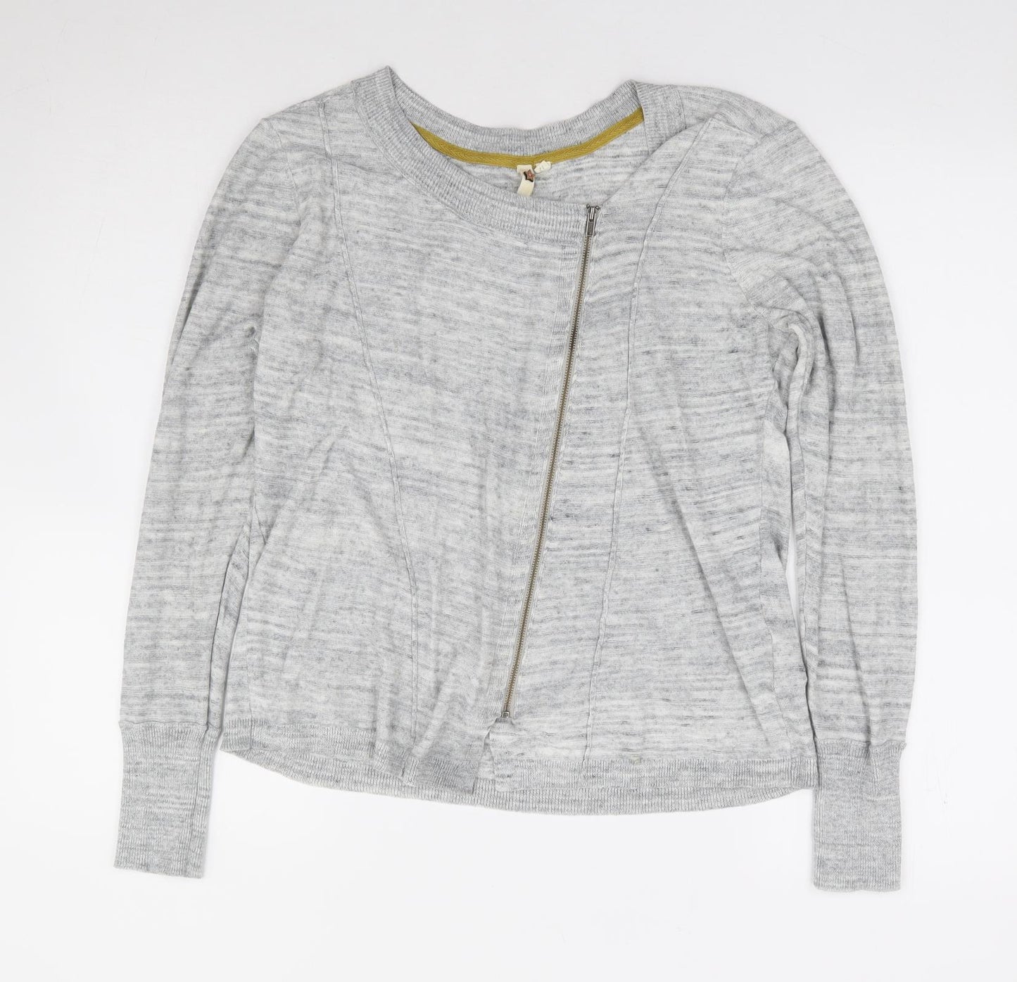 White Stuff Womens Grey Round Neck Cotton Full Zip Jumper Size 12