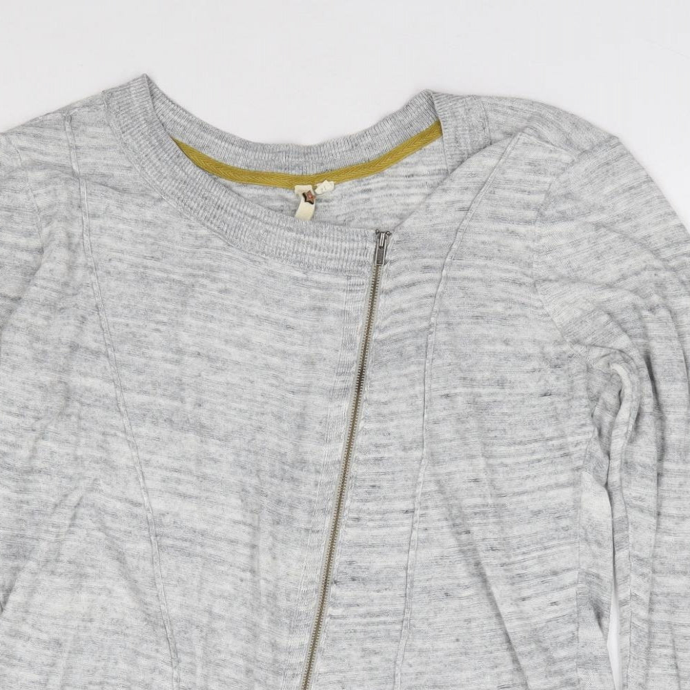 White Stuff Womens Grey Round Neck Cotton Full Zip Jumper Size 12