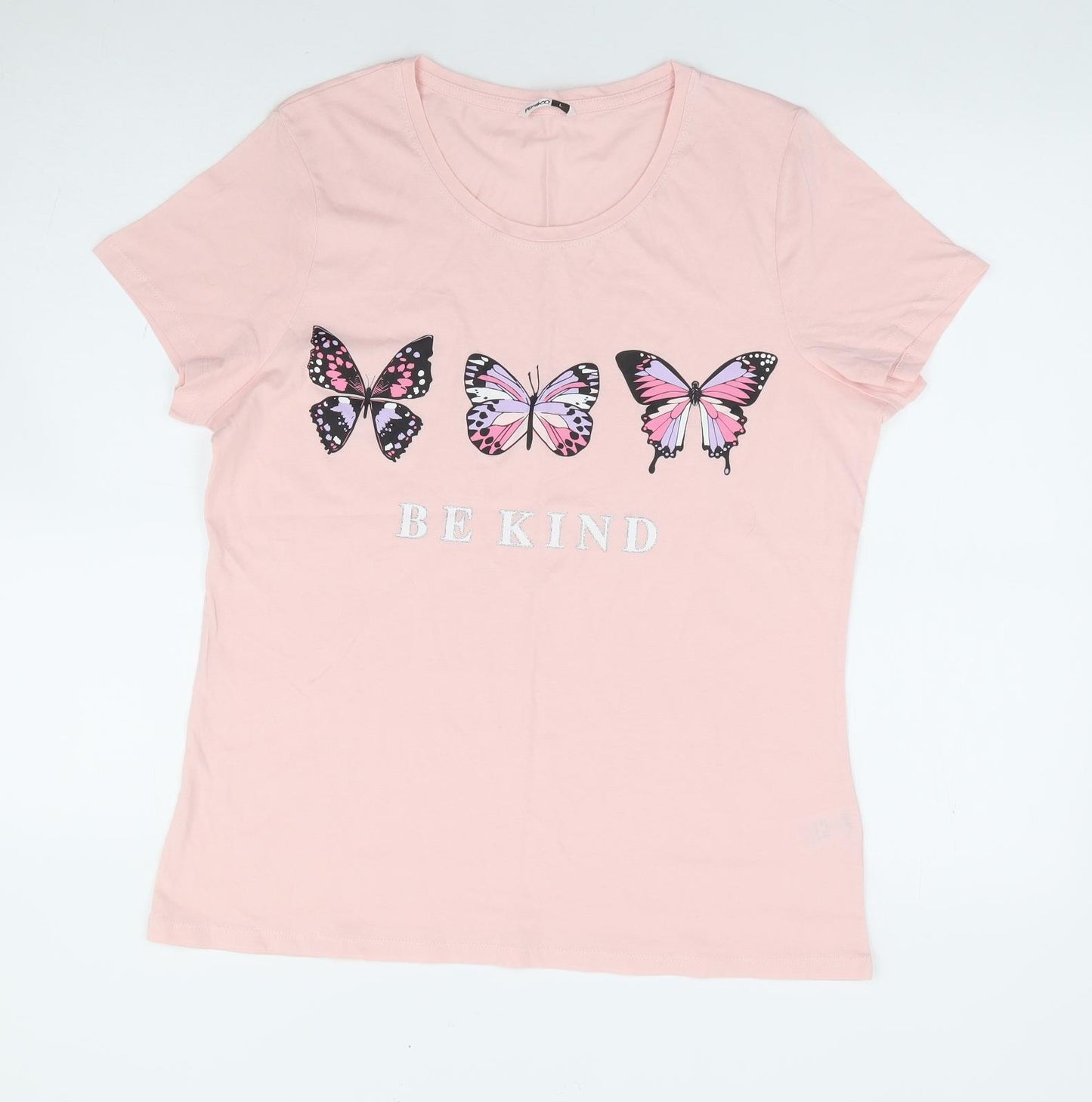 Pep & Co Womens Pink 100% Cotton Jersey T-Shirt Size L Crew Neck - Butterfly/Be Kind