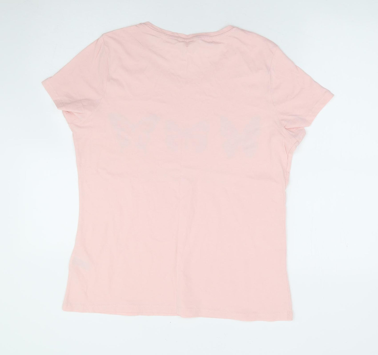 Pep & Co Womens Pink 100% Cotton Jersey T-Shirt Size L Crew Neck - Butterfly/Be Kind