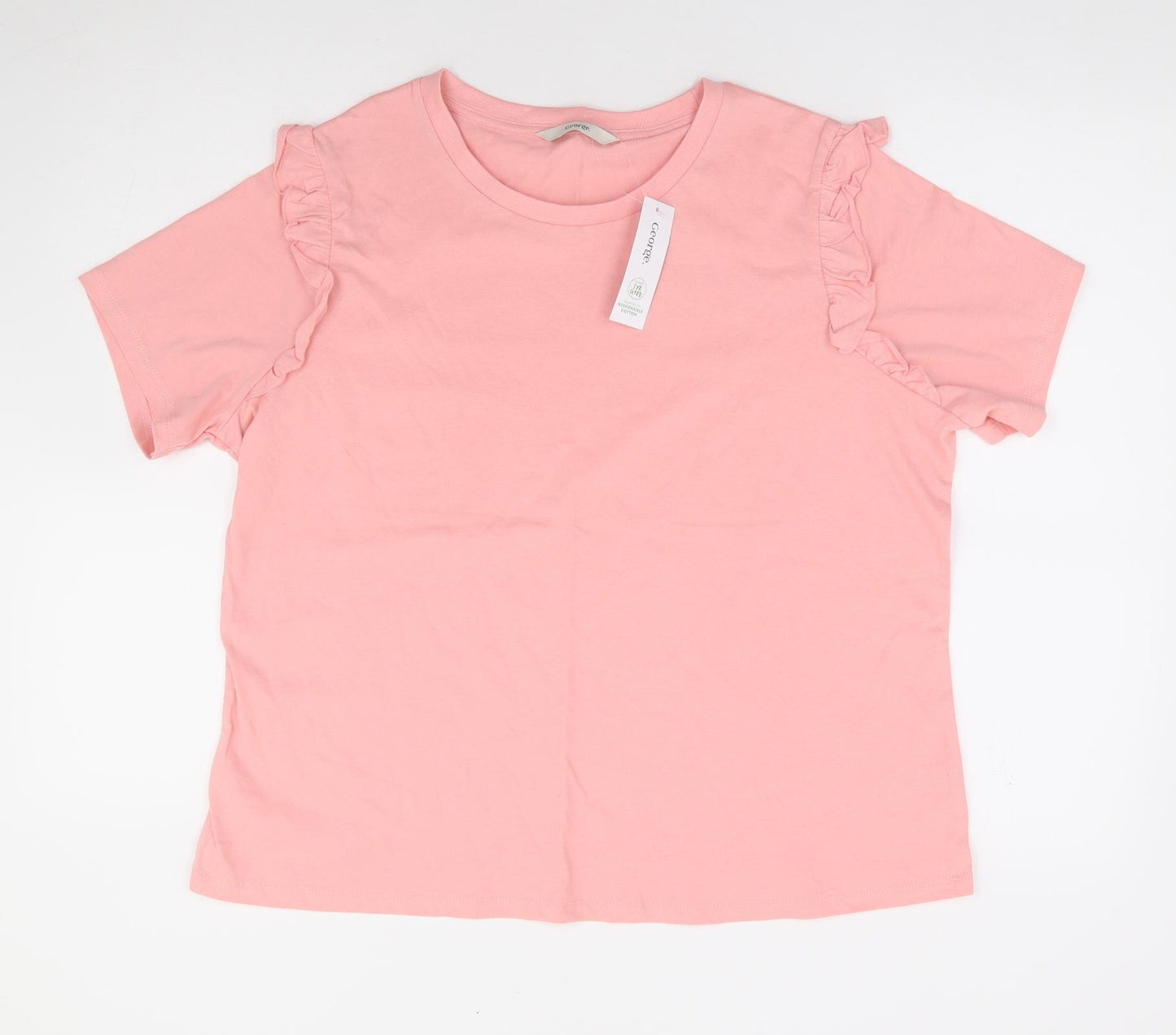George Womens Pink Cotton Basic T-Shirt Size 18 Round Neck