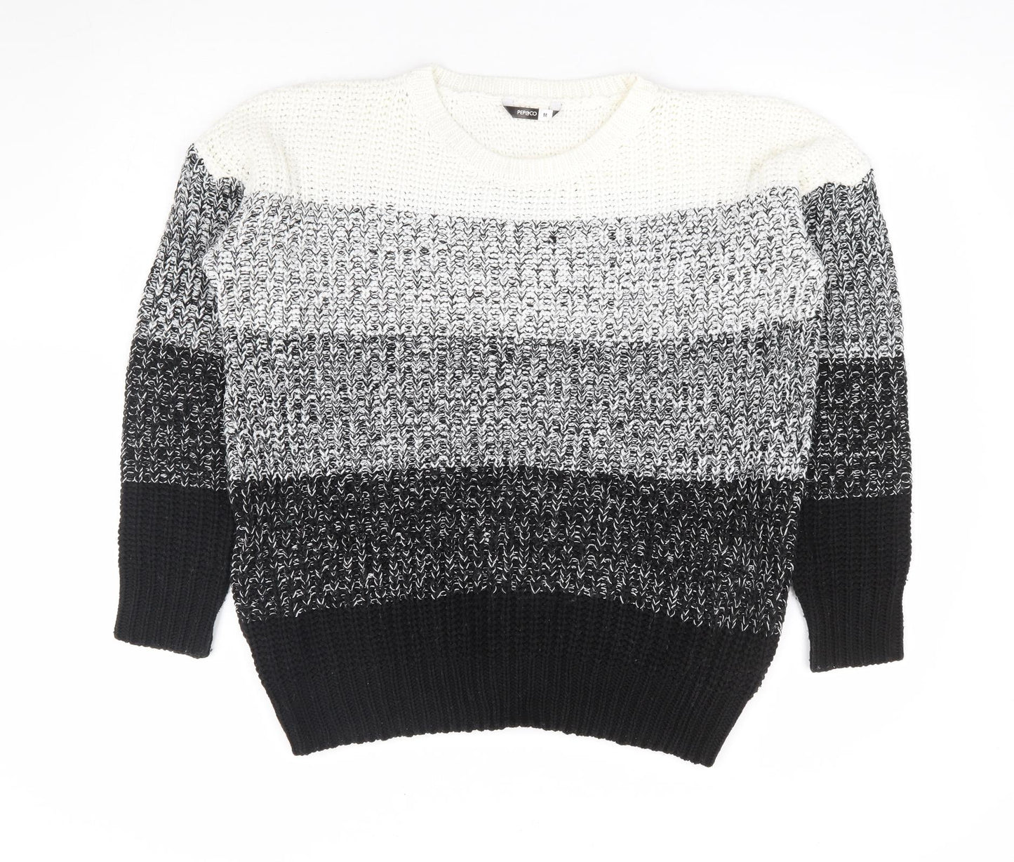 Pep & Co Womens Grey Round Neck Striped Acrylic Pullover Jumper Size M
