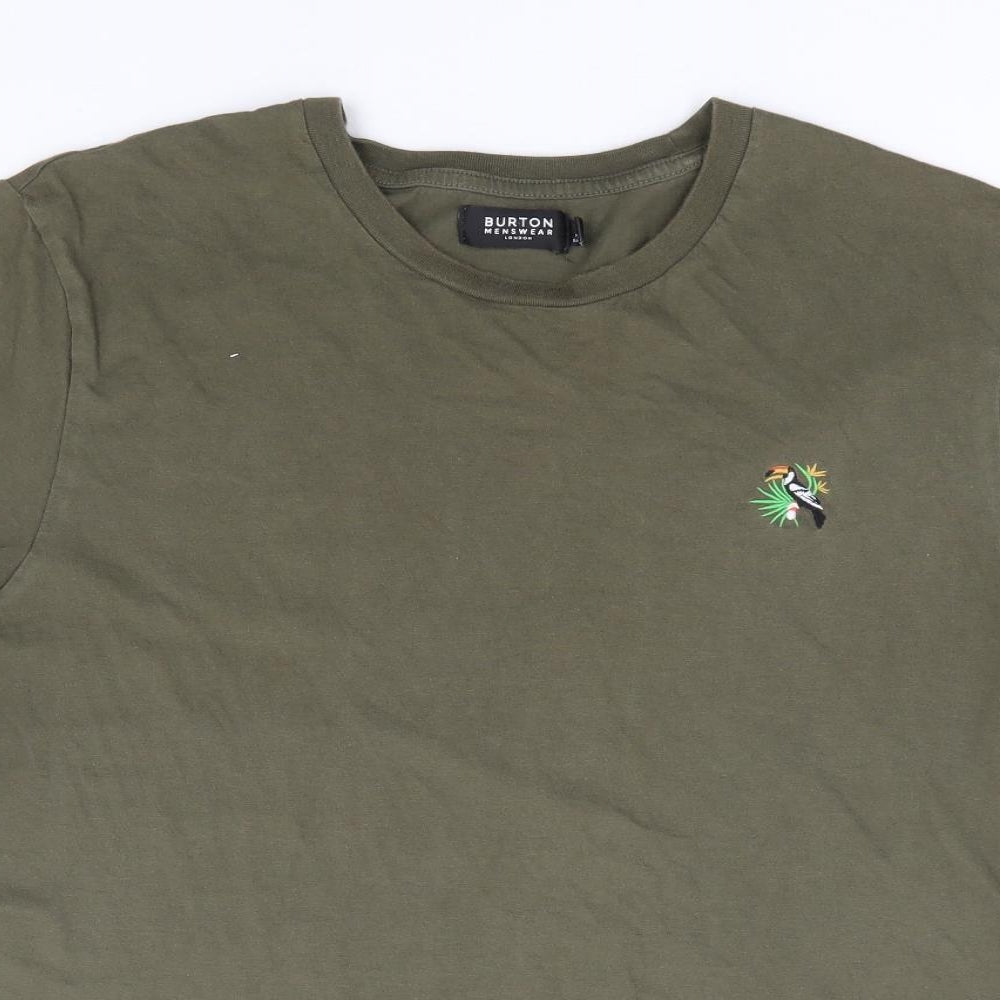 Burton Mens Green Cotton T-Shirt Size M Crew Neck - Bird